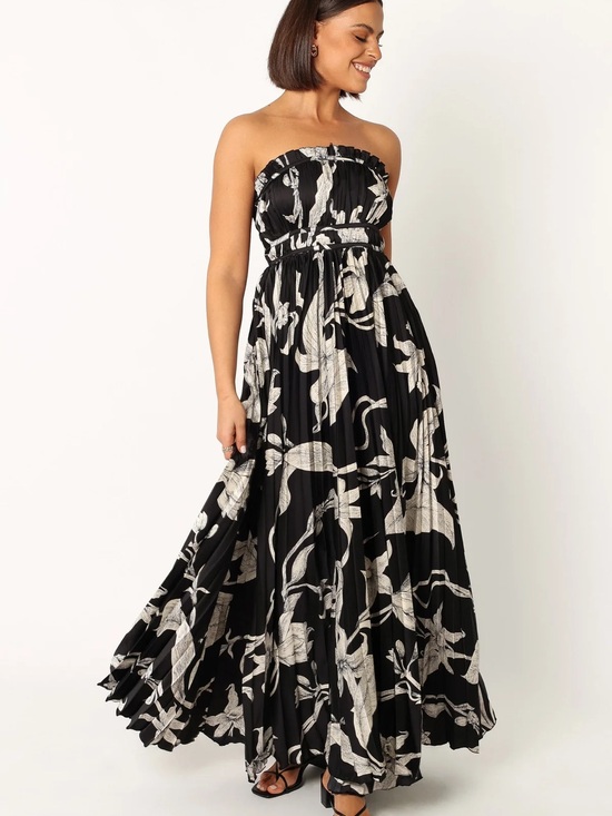 Petal & Pup Dresses & Skirts - Petal & Pup Black Strapless Floral Maxi Dress